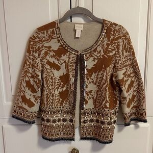 Embellished Cotton Cardigan With 3/4 Sleeves
